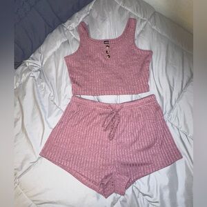 SHEIN Women’s Medium Pink Button Detail Tank Top & Shorts Lounge Set